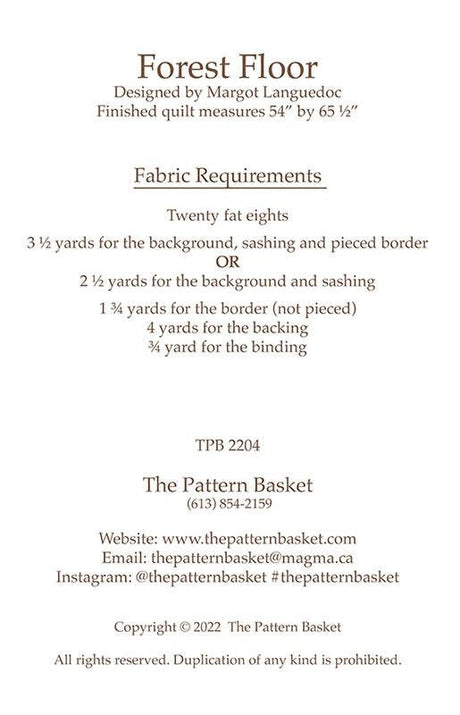 Forest Floor TPB 2204 Pattern Basket#1 Pattern ONLY 54  x 65"