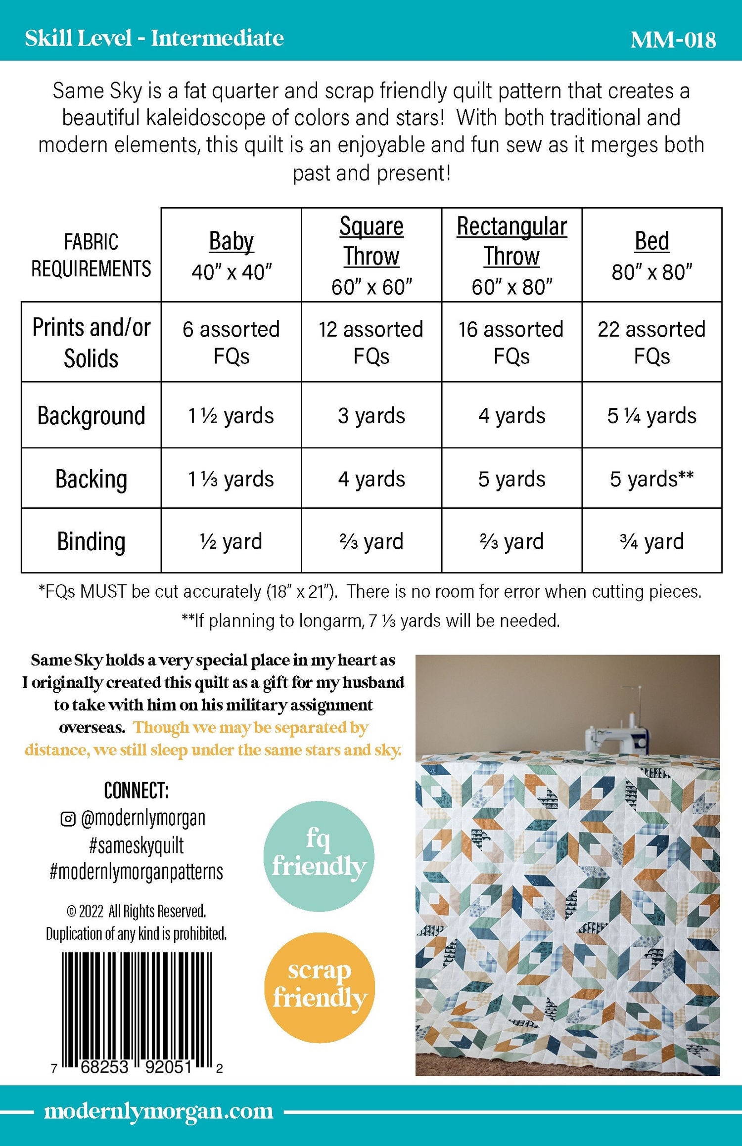 Same Sky Quilt Pattern - By Modernly Morgan Printed Pattern ONLY  -- MM-018  Pattern includes instructions to make 4 different sizes