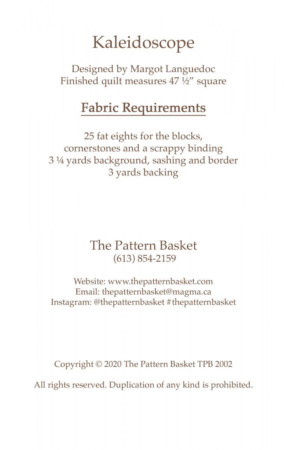 Kaleidoscope pattern By The Pattern Basket last few in print hard to find