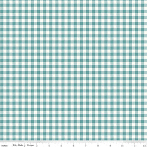 Bee Ginghams Teal Bee Ginghams ReNae C12552-Teal by Lori Holt for Riley Blake Sold in 1/2 yard Increments
