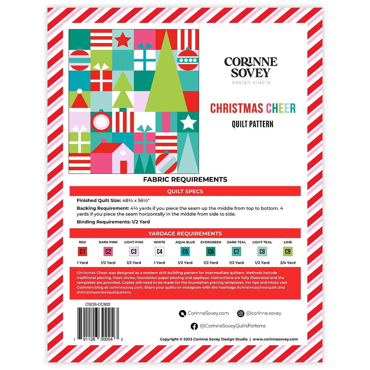 Christmas Cheer Quilt Pattern Quilt Pattern by Corinne Sovey of Design Studio 48in x 56in