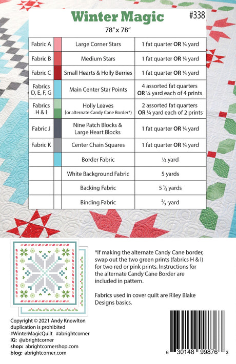Winter Magic Quilt Pattern by A Bright Corner Quilts ABC-338,  78" x 78"