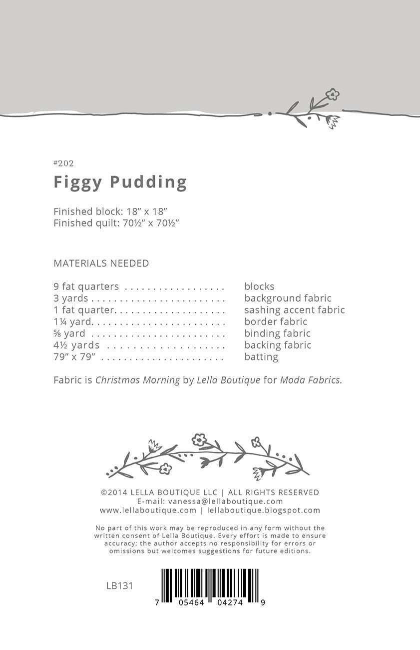 Figgy Pudding Quilt Pattern lb131 by Vanessa Goertzen for Lella Boutique Finished Size 70 1/2" x 70 1/2"