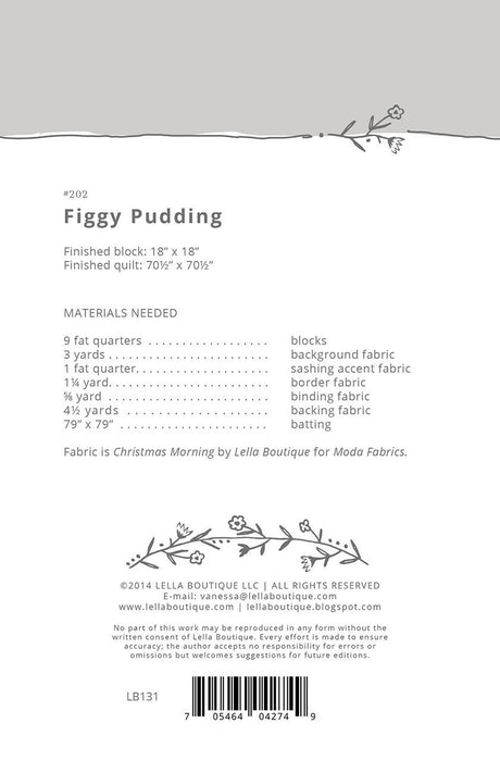Figgy Pudding Quilt Pattern lb131 by Vanessa Goertzen for Lella Boutique Finished Size 70 1/2" x 70 1/2"