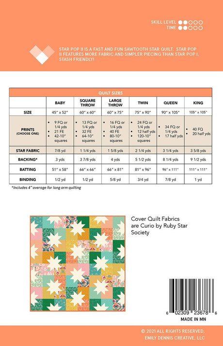 Star Pop II Quilt Pattern QLP146 By Emily Dennis