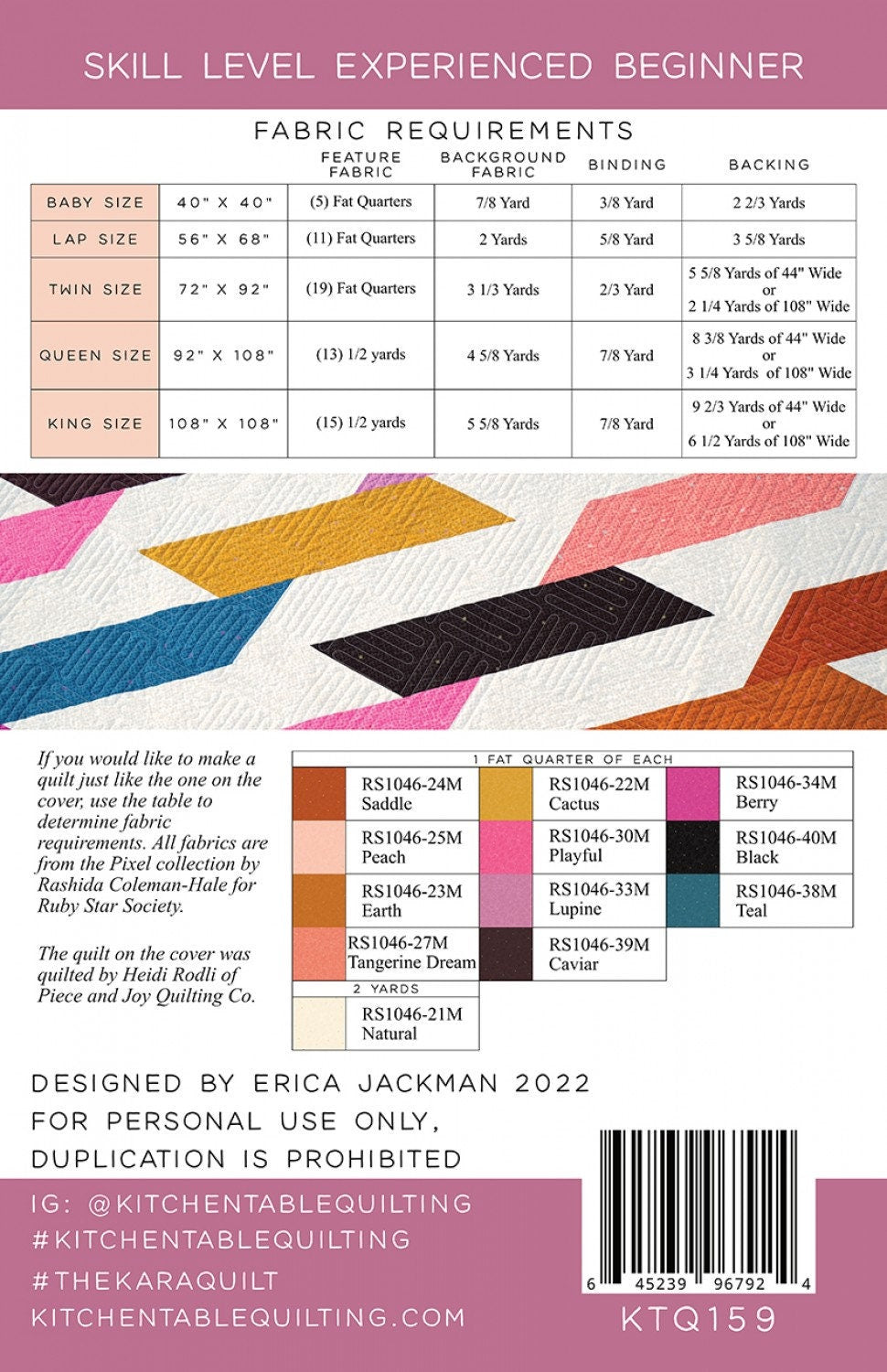 The Kara Quilt Pattern # KTQ159  From Kitchen Table Quilting By Erica Jackman Available in 5 sizes
