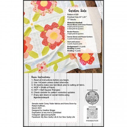 Garden Side Quilt Pattern by Heather Briggs for My Sew Quilty Life, Finished Size 81" x 81"
