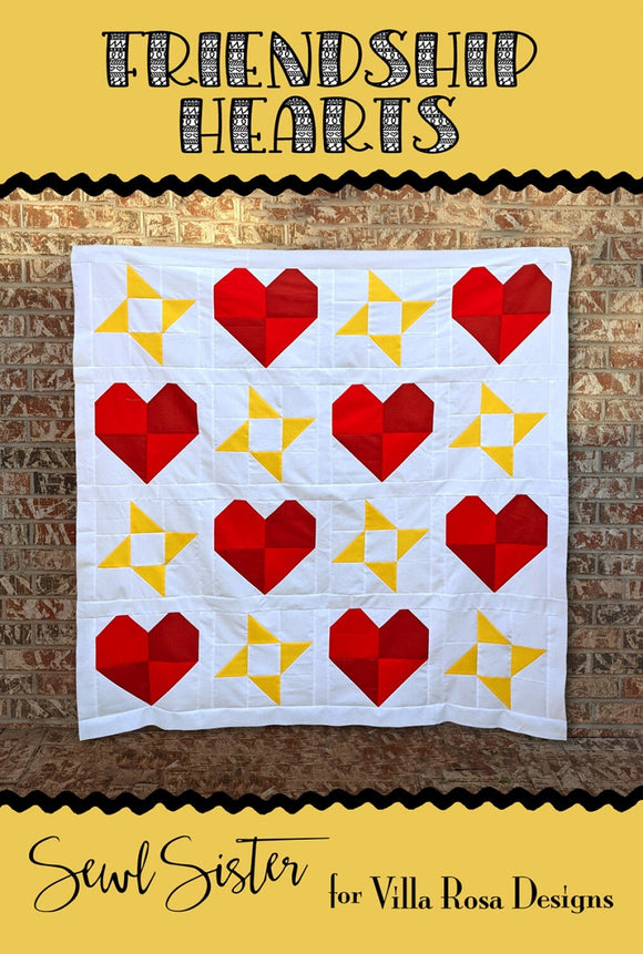 Friendship Hearts # VRDSS003  Printed Pattern Only - From Villa Rosa Designs By Sewl Sister Quilt 58in x 58in Using Fat Quarters