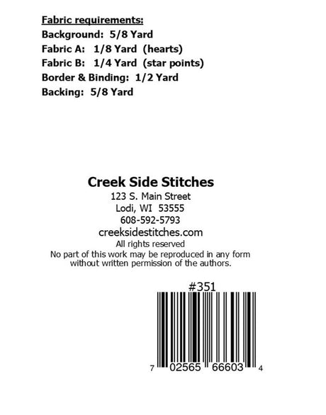 Hearts for Mary Printed Pattern only CSS351, by Creek Side Stitches