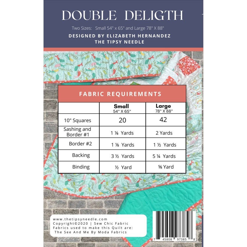 Double Delight Quilt Pattern TIPTTN-113 By Elizabeth Hernandez for The Tipsy Needle 54 x 65 and 78 x 88