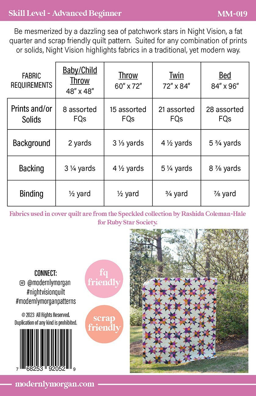 Night Vision Quit Pattern MM-019 From Modernly Morgan By Morgan McCollough Advanced Beginner - 4 sizes