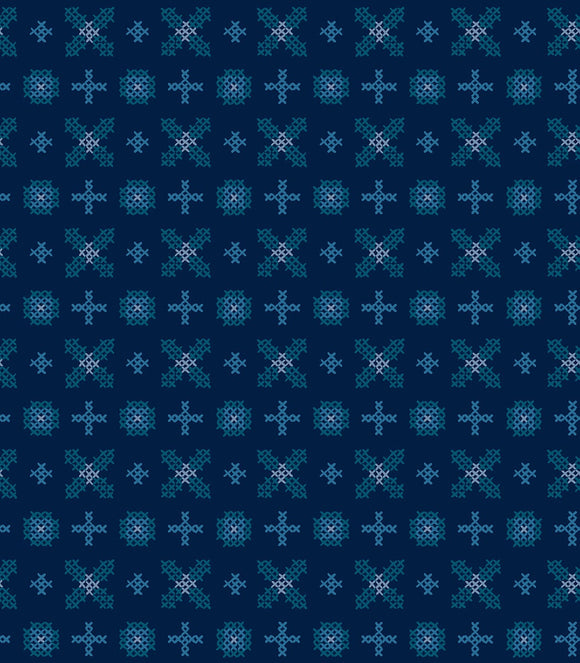Winterglow Cross Stitch in Navy RS5111 14 by Ruby Star for Moda Fabrics