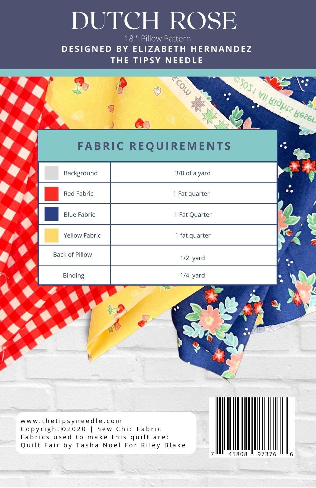 Dutch Rose Pillow Quilt Pattern TTN-104 Size 18" Pillow