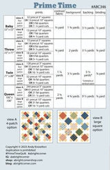 Prime Time Quilt Pattern by A Bright Corner Quilts ABC-320, Multiple Sizes