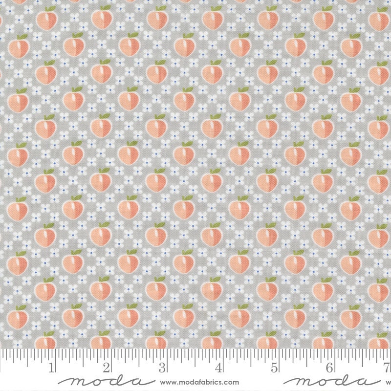 Peachy Keen Peaches Grey 29171-12 by Corey Yoder Sold in 1/2 yard increments cut continuously 