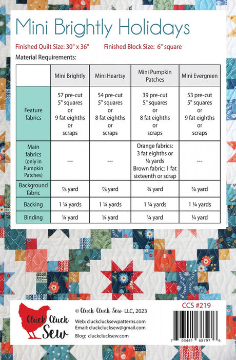 Mini Brightly Holidays Quilt Pattern CCS219 by Allison Harris for Cluck Cluck Sew