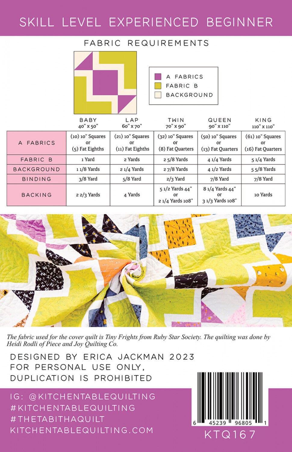 The Tabitha Quilt Pattern KTQ167 by Kitchen Table Quilting (baby, lap and twin, queen and king sizes)