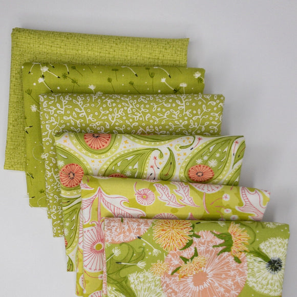 Dandi Duo Green Colorway Fat Quarter bundle 6 Prints by Robin Pickens for Moda Fabrics