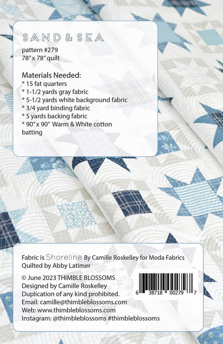 Sand And Sea Quilt Pattern by Thimble Blossoms TBL279 size - 78” x 78” Printed Pattern ONLY