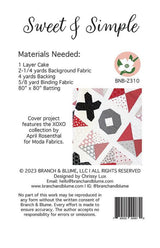 Sweet and Simple Quilt Pattern BNB 2310 by Chrissy Lux for Sew Lux Fabric 62.5"x 72.5"