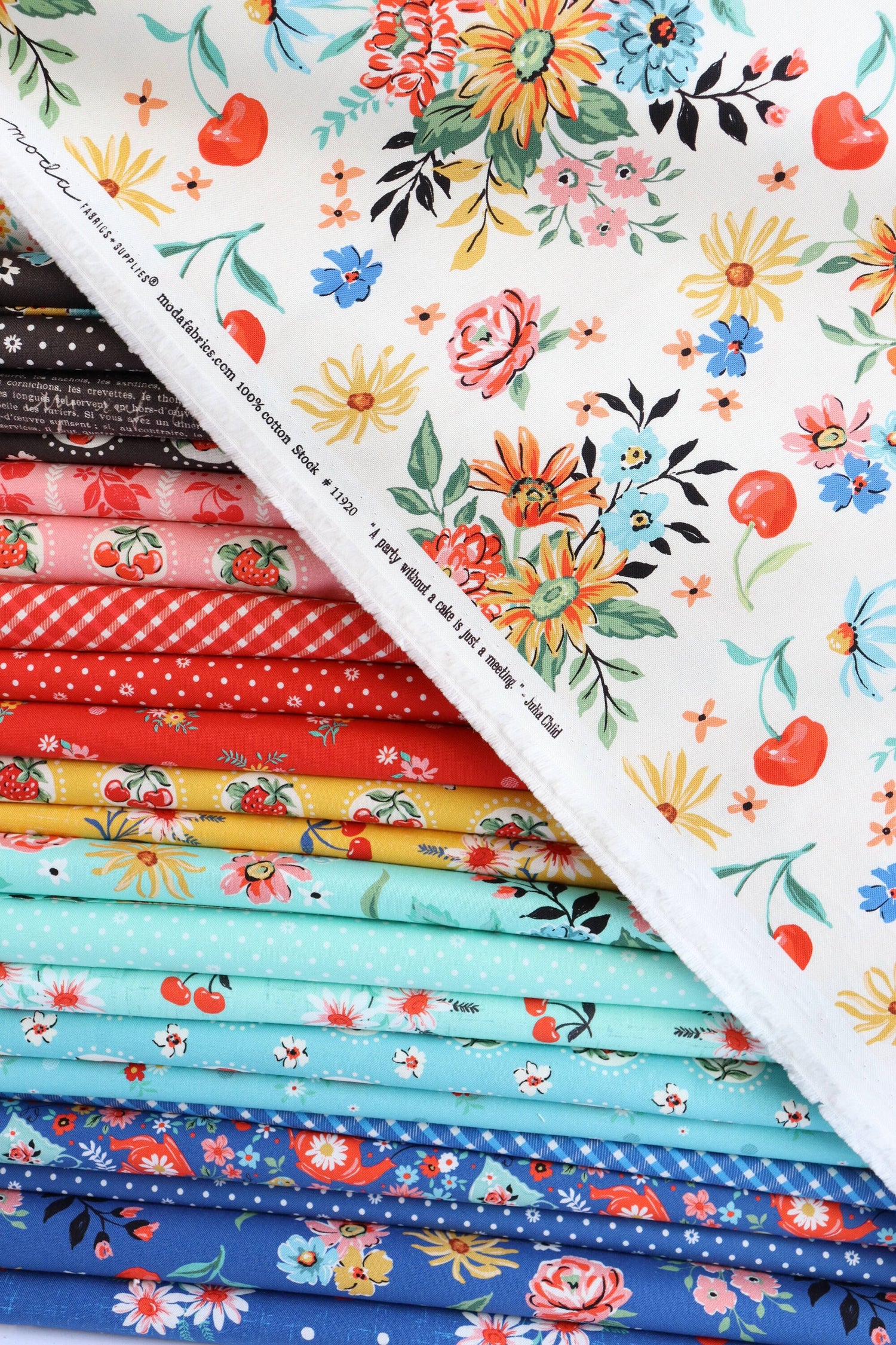Julia Tea Time Tea Pots Flowers Birds Porcelain 11921-11 By Crystal Manning For Moda Fabrics - Sold in 1/2 Yard Increments cut continuous