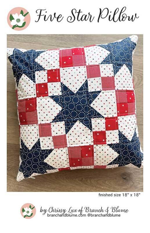 Five Star Pillow Kit, includes Pattern and fabric for the pillow front and backing 18" x 18" BNB2315 by Chrissy Lux of Branch and Blume