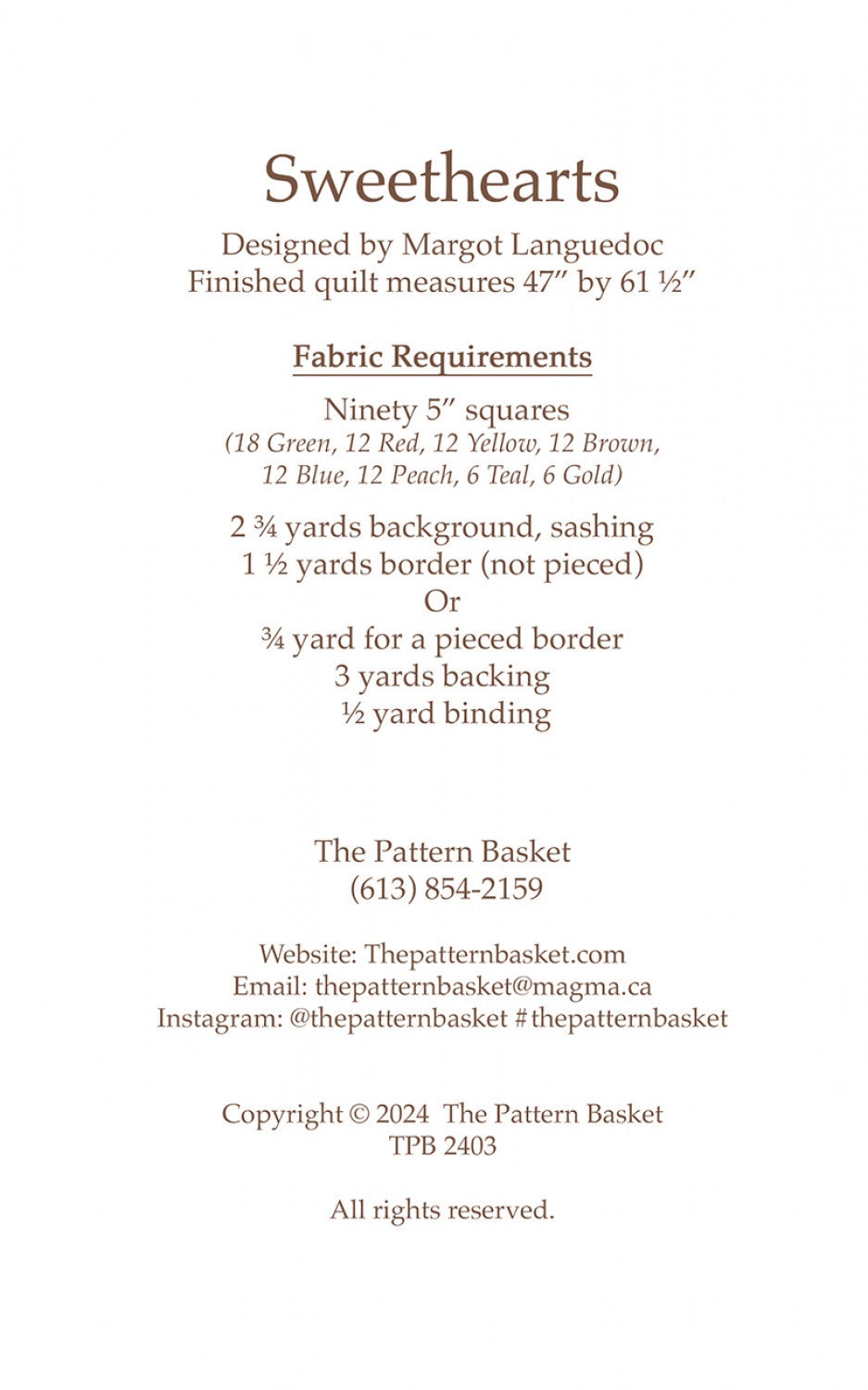 Sweethearts by The Pattern Basket, Margot Designs Paper Pattern