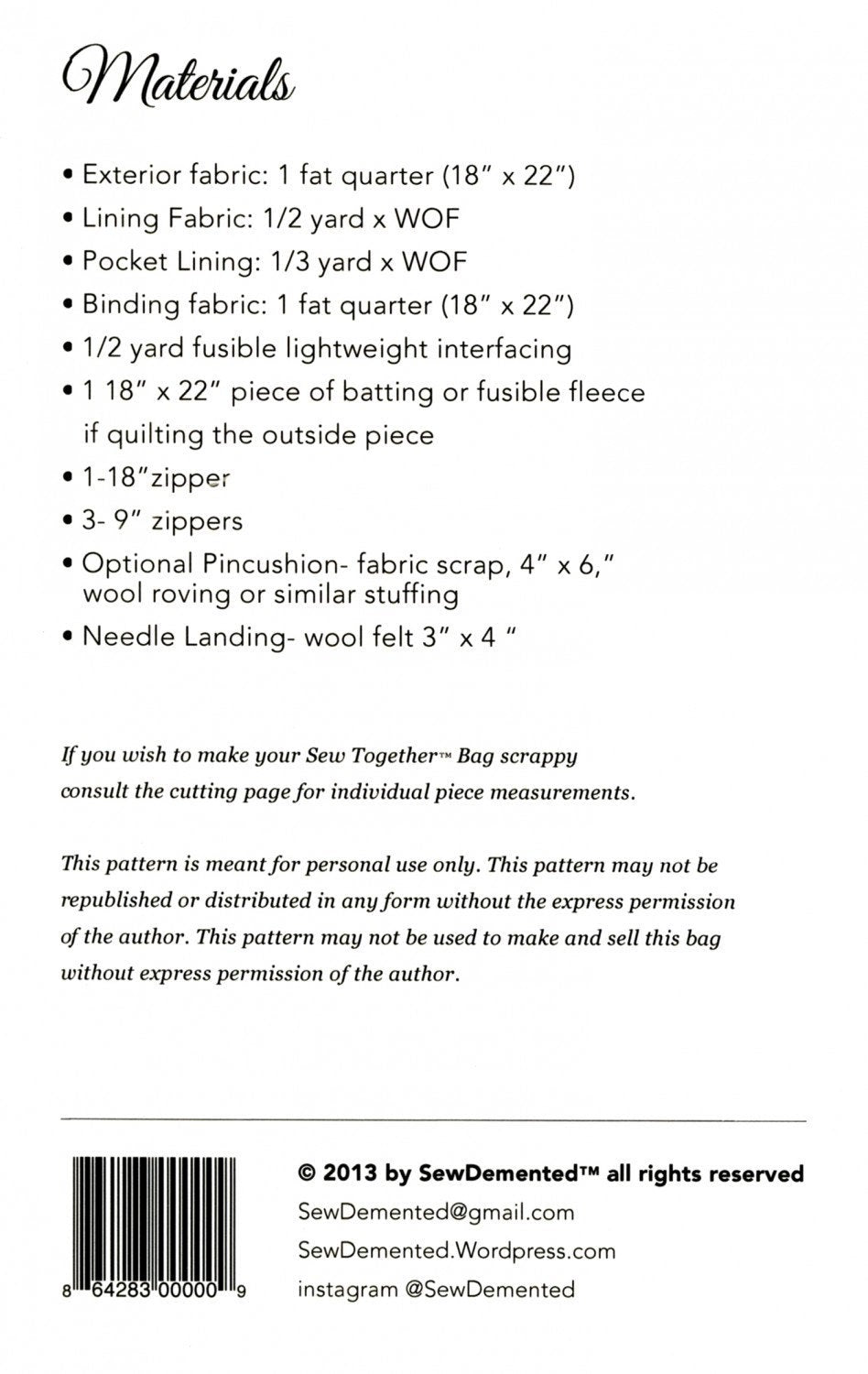 Sew Together Bag Pattern by Sew Demented SDE09