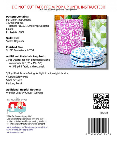 Fat Quarter Pop Up Pattern # FQG120