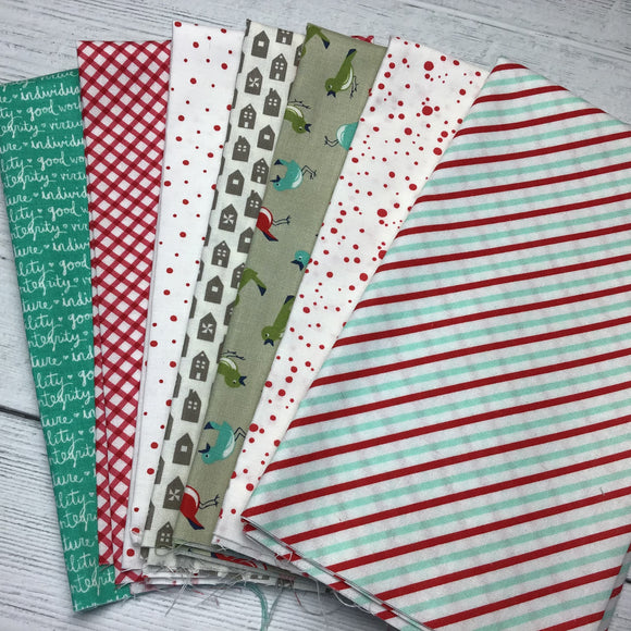 Custom Red, Aqua and Gray Fat Quarter Bundle 7 FQ