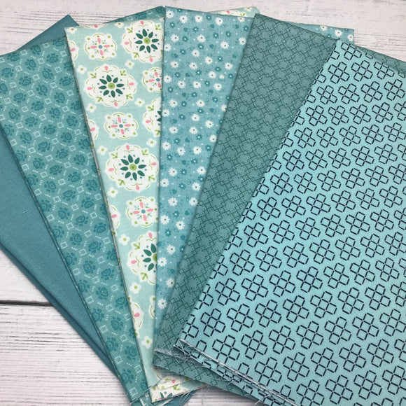Custom Blue Green Textures Fat Quarter Bundle 6 FQ